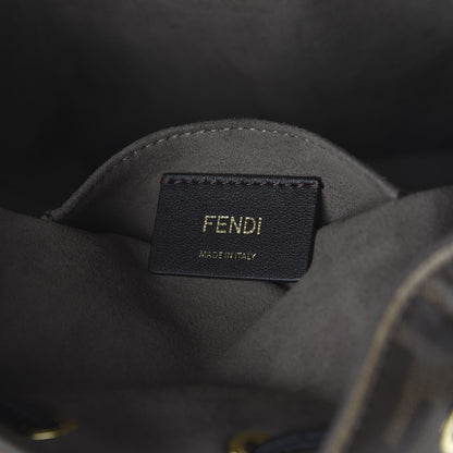 Fendi Glazed Fabric Vitello Grace F is Fendi FF 1974 Stamp Patch Grande Mon Tresor Bucket Bag Mogano Panna Black 7 of 10