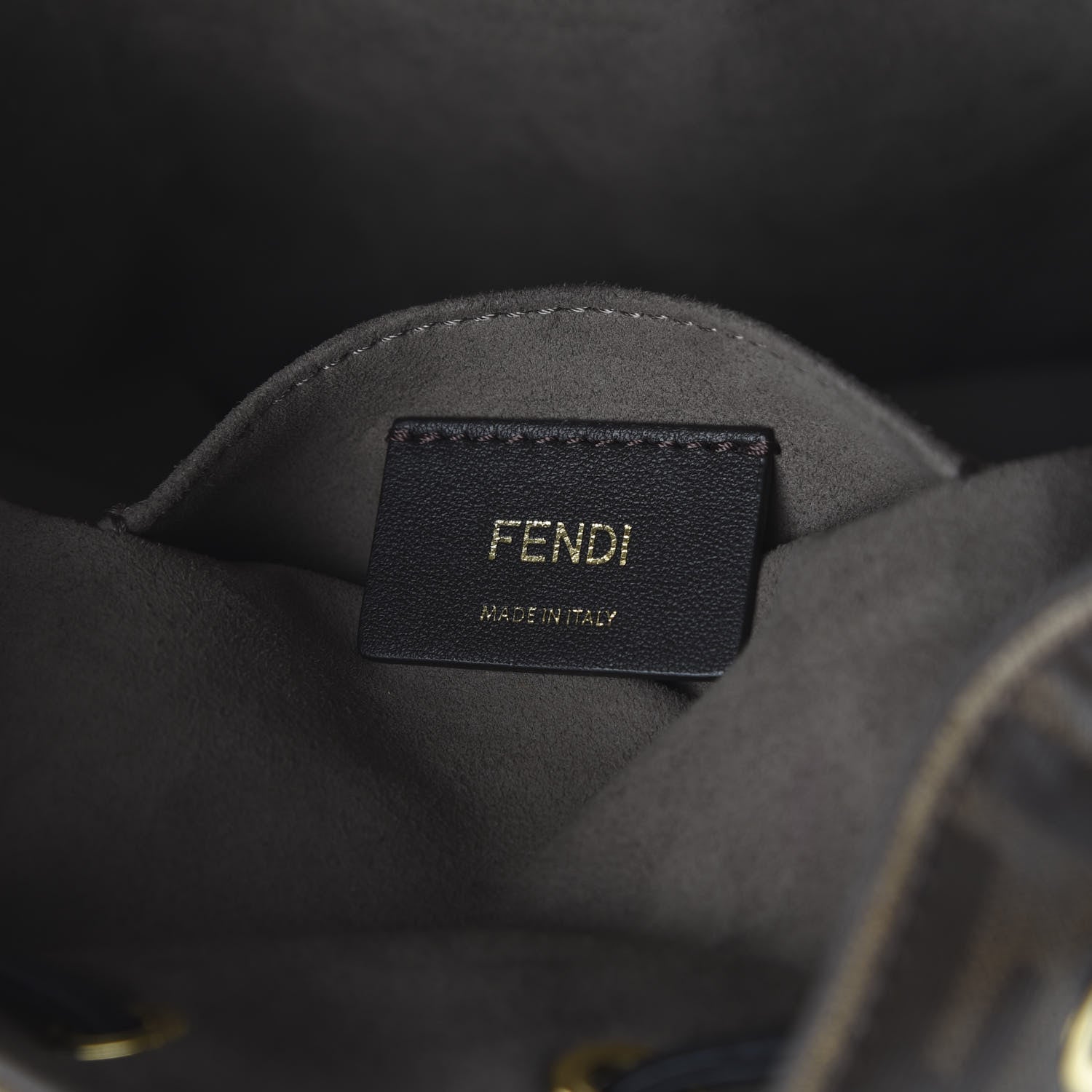 Fendi Glazed Fabric Vitello Grace F is Fendi FF 1974 Stamp Patch Grande Mon Tresor Bucket Bag Mogano Panna Black 7 of 10