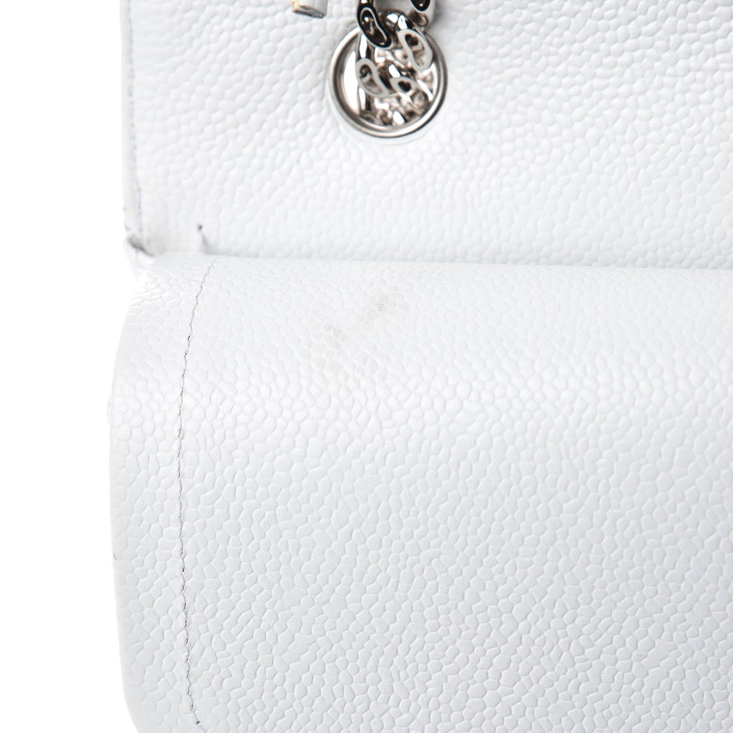 Caviar Quilted Medium Double Flap Bijoux Chain White