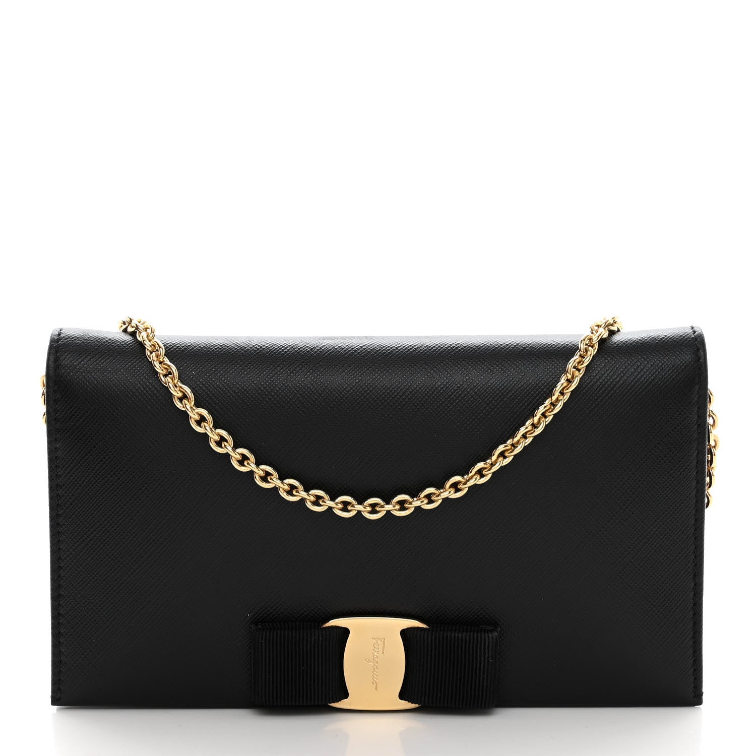 Salvatore Ferragamo Calfskin Vara Wallet On Chain Black 1 of 11