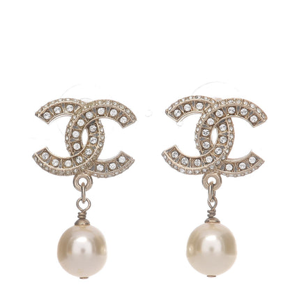 Chanel Crystal Pearl CC Drop Earrings Gold 1 of 4