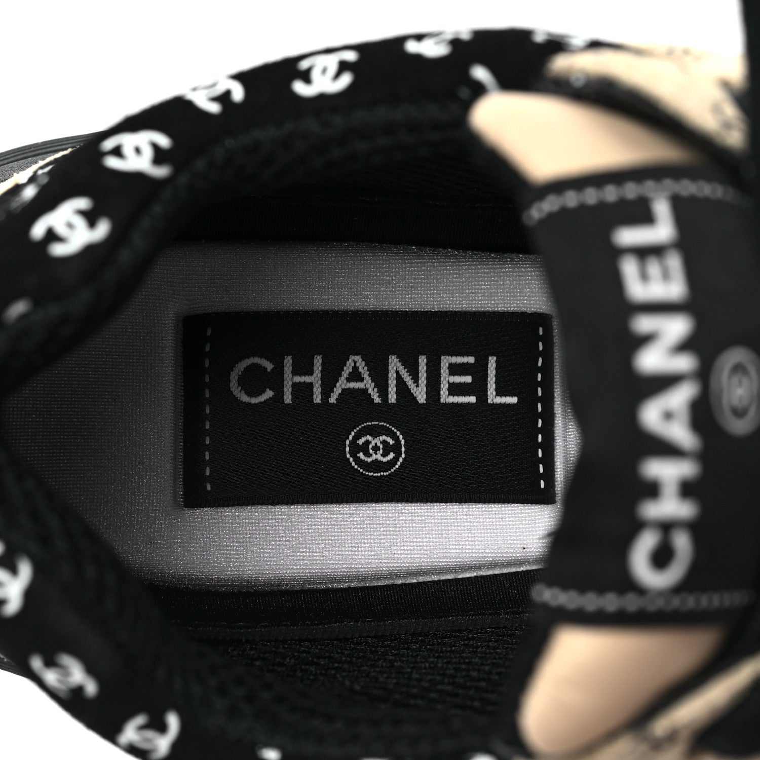 Chanel Nylon Suede Calfskin Printed CC Sneakers 37 Black Beige 7 of 8