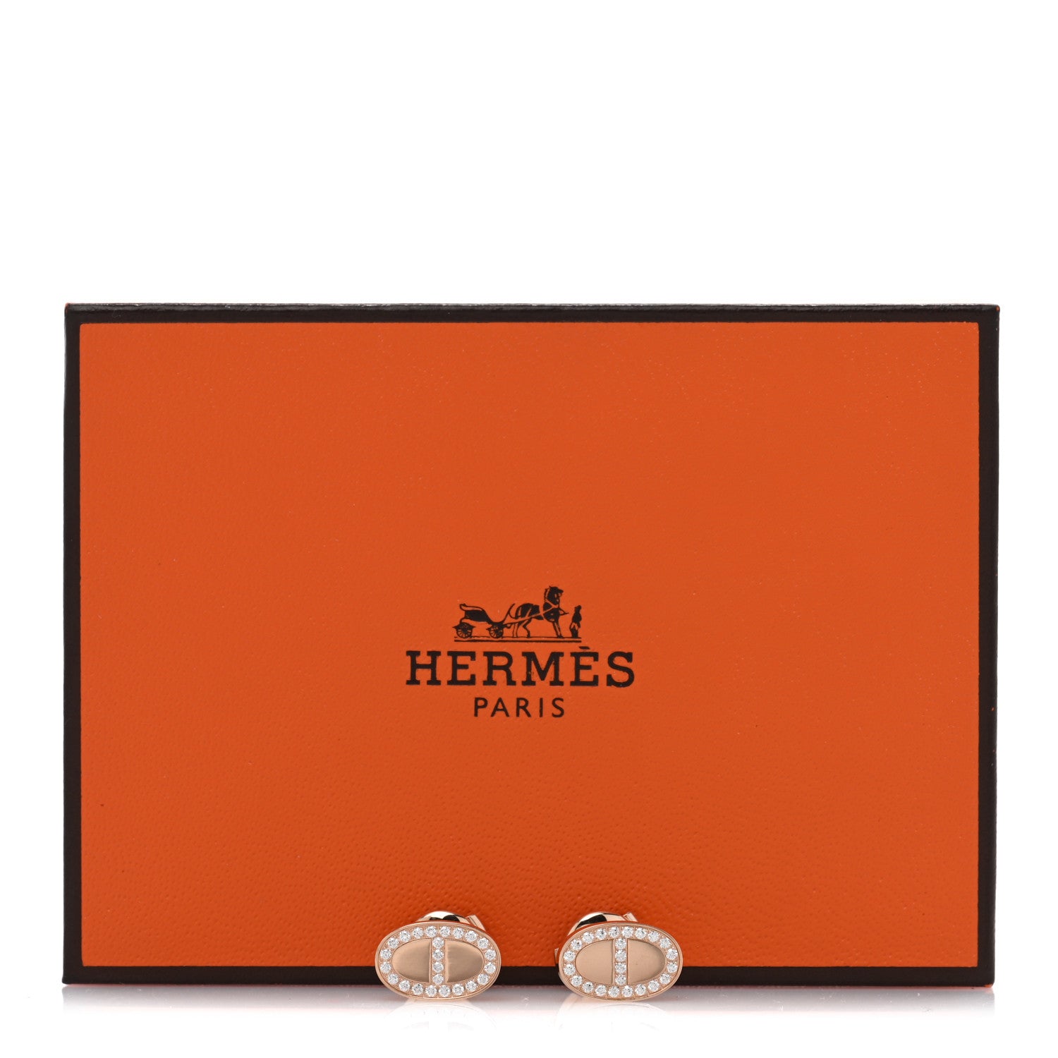 Hermes 18K Rose Gold Diamond Chaine d'Ancre Contour Stud Earrings 5 of 5