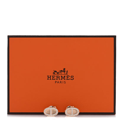 Hermes 18K Rose Gold Diamond Chaine d'Ancre Contour Stud Earrings 5 of 5