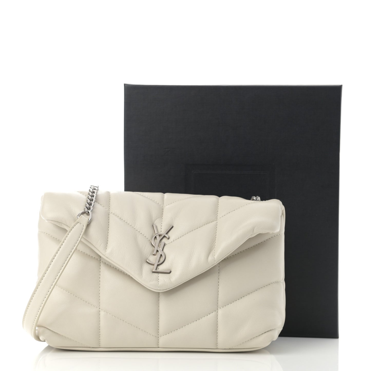 Lambskin Quilted Toy Loulou Puffer Monogram Chain Satchel Blanc Vintage