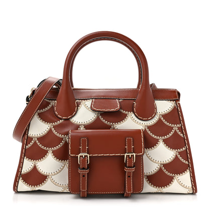 Chloe Nappa Shiny Calfskin Scallop Patchwork Medium Edith Day Bag Sepia Brown 1 of 11