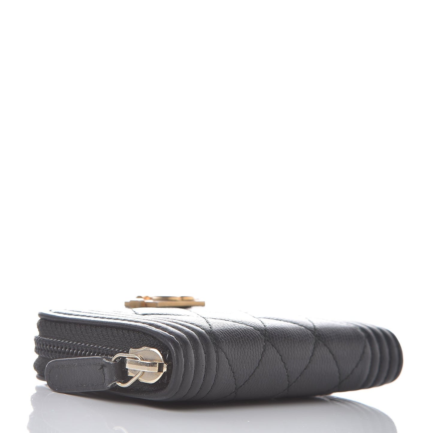 Caviar Quilted Boy Zip Around Coin Purse Wallet Black