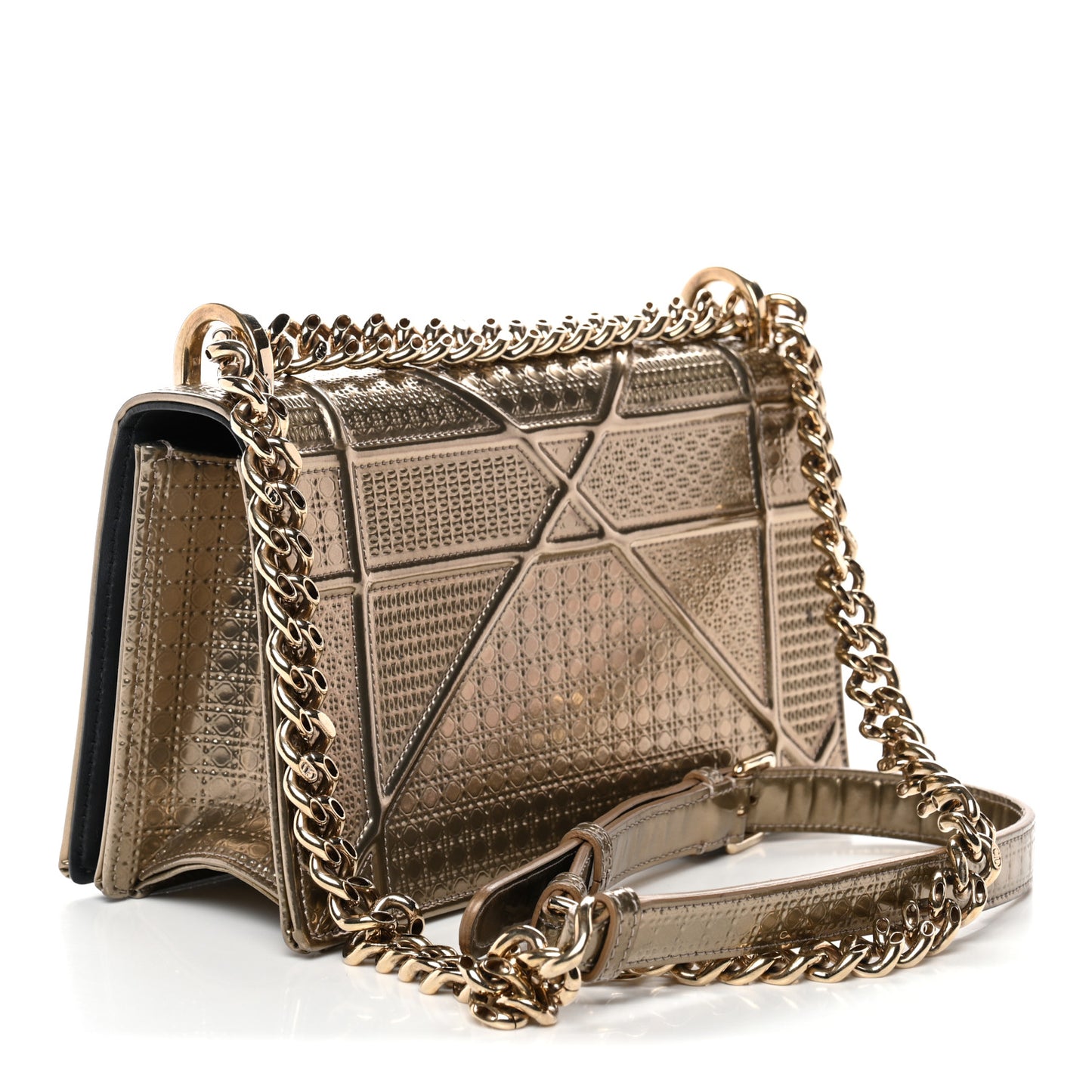 Metallic Patent Micro-Cannage Small Diorama Flap Bag Gold