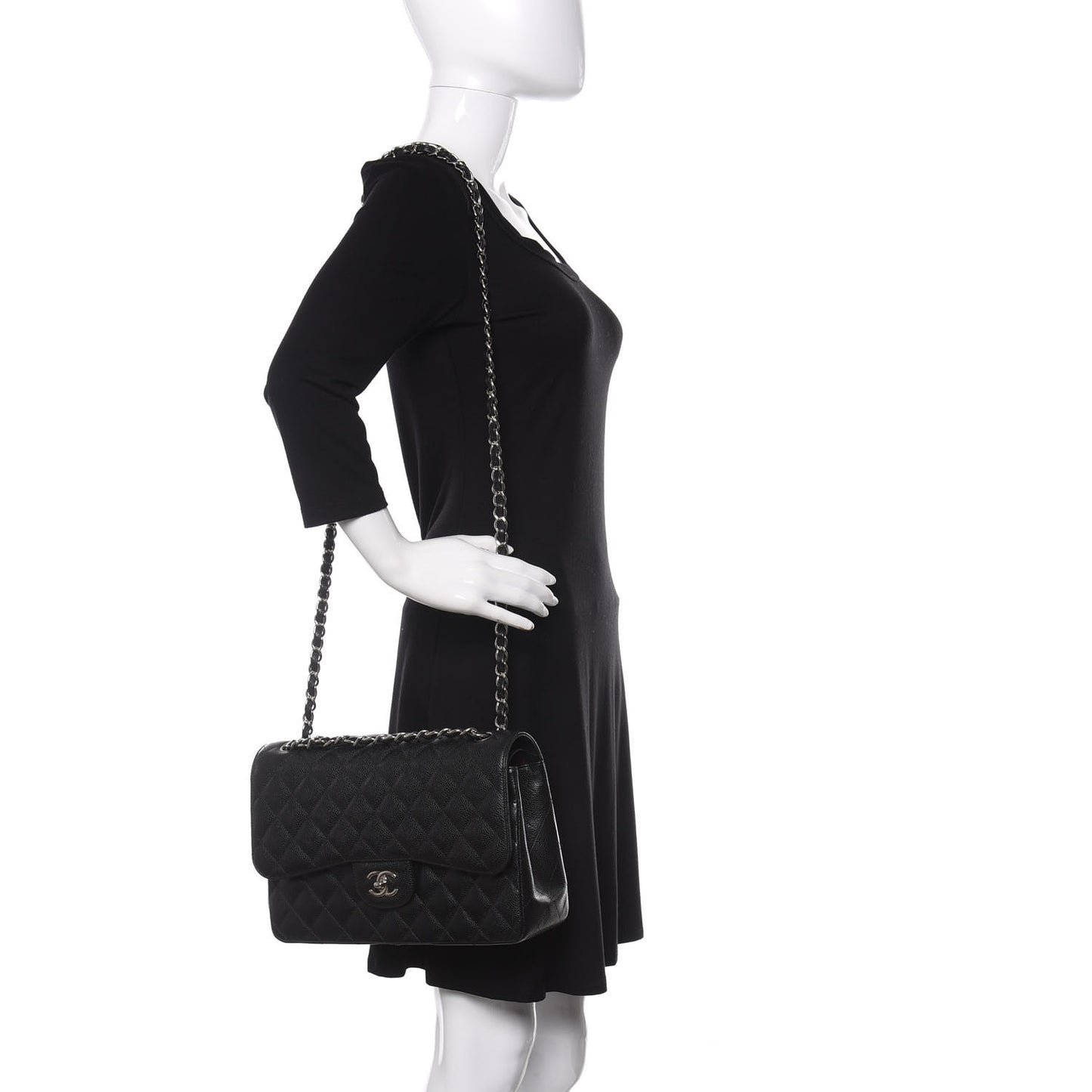 Caviar Quilted Jumbo Double Flap Black