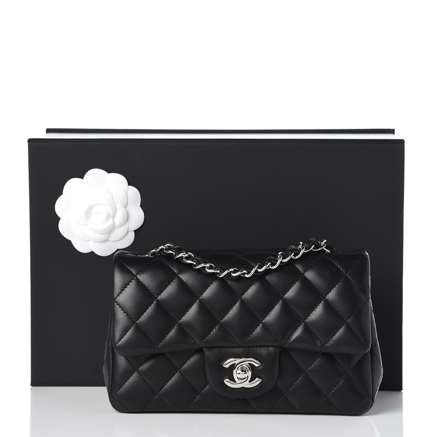 Lambskin Quilted Mini Rectangular Flap Black