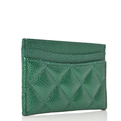 Chanel Metallic Caviar Quilted Card Holder Green 3 of 9
