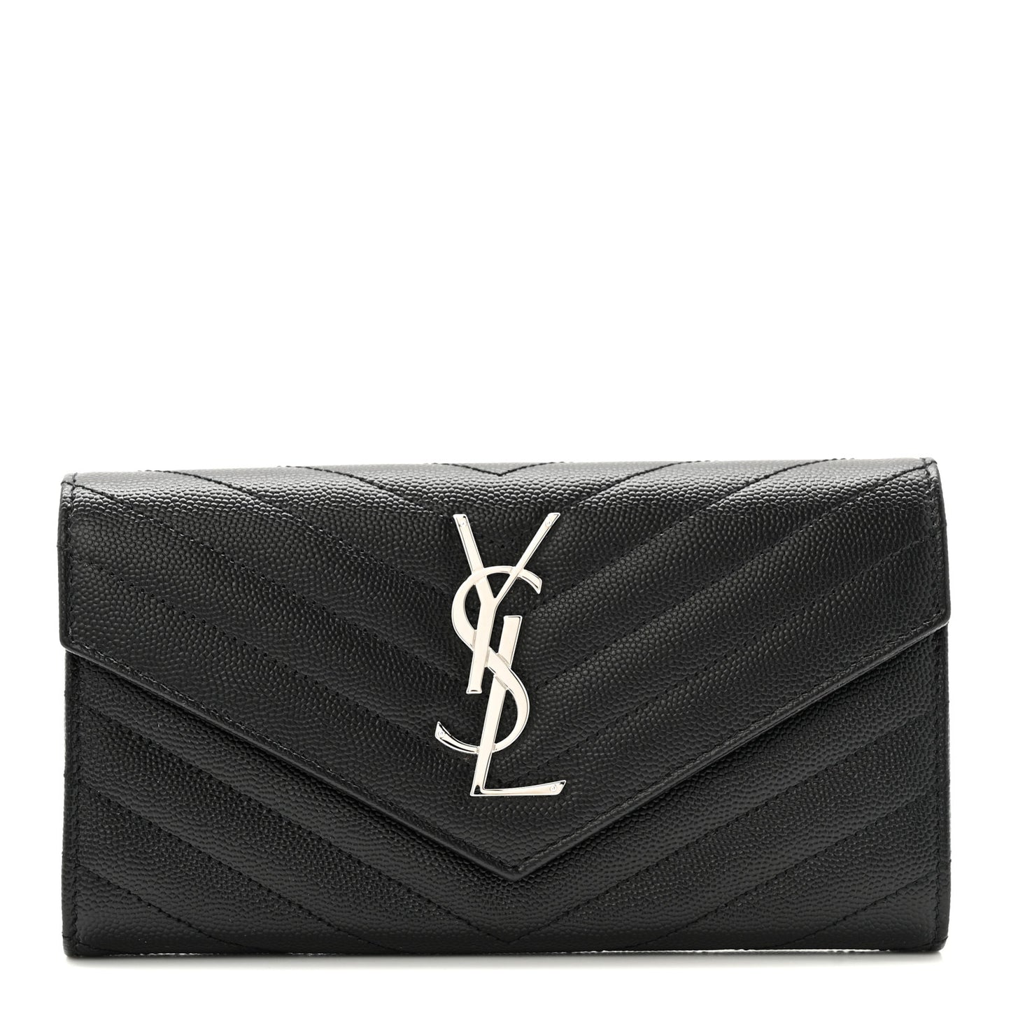 Grain De Poudre Matelasse Chevron Monogram Flap Wallet Black