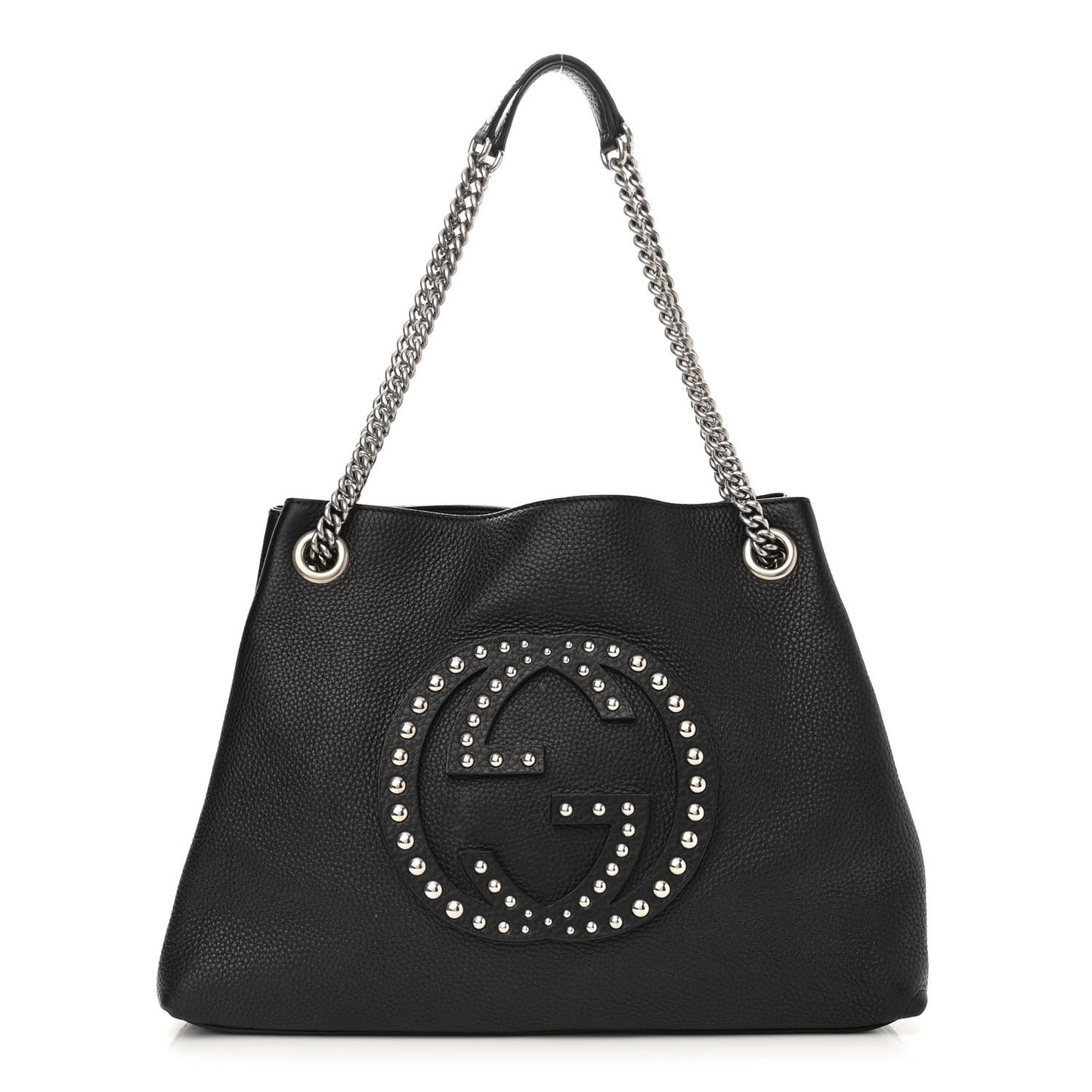 Pebbled Calfskin Studded Medium Soho Chain Shoulder Bag Black