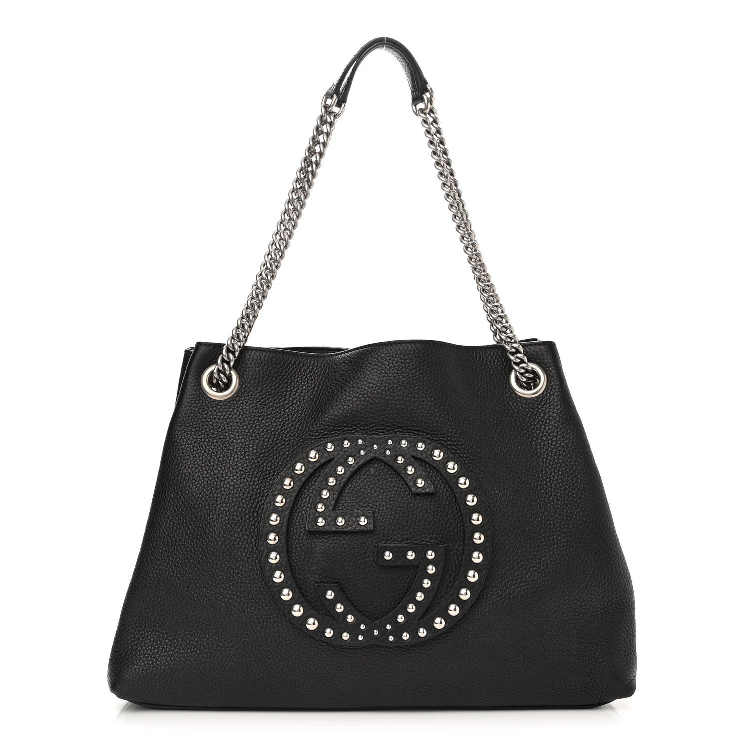 Gucci Pebbled Calfskin Studded Medium Soho Chain Shoulder Bag Black 1 of 14