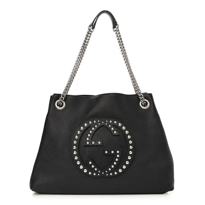 Gucci Pebbled Calfskin Studded Medium Soho Chain Shoulder Bag Black 1 of 14