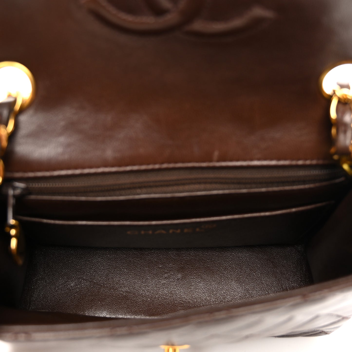 Lambskin Quilted Mini Square Flap Bag Dark Brown