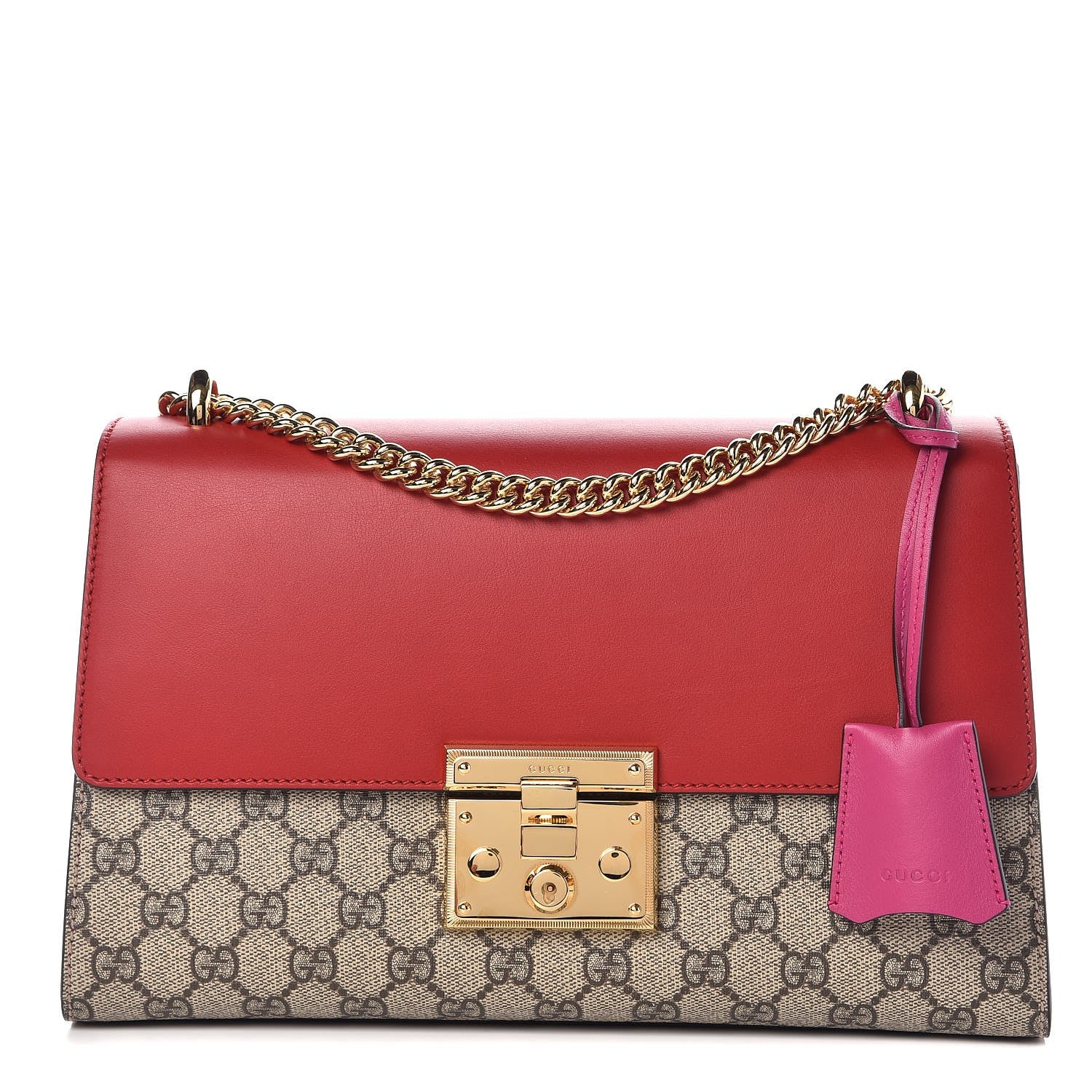Gucci GG Supreme Monogram Calfskin Medium Padlock Shoulder Bag Beige Hibiscus Red New Rosette 1 of 8