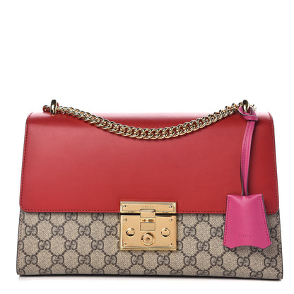 Gucci GG Supreme Monogram Calfskin Medium Padlock Shoulder Bag Beige Hibiscus Red New Rosette 1 of 8