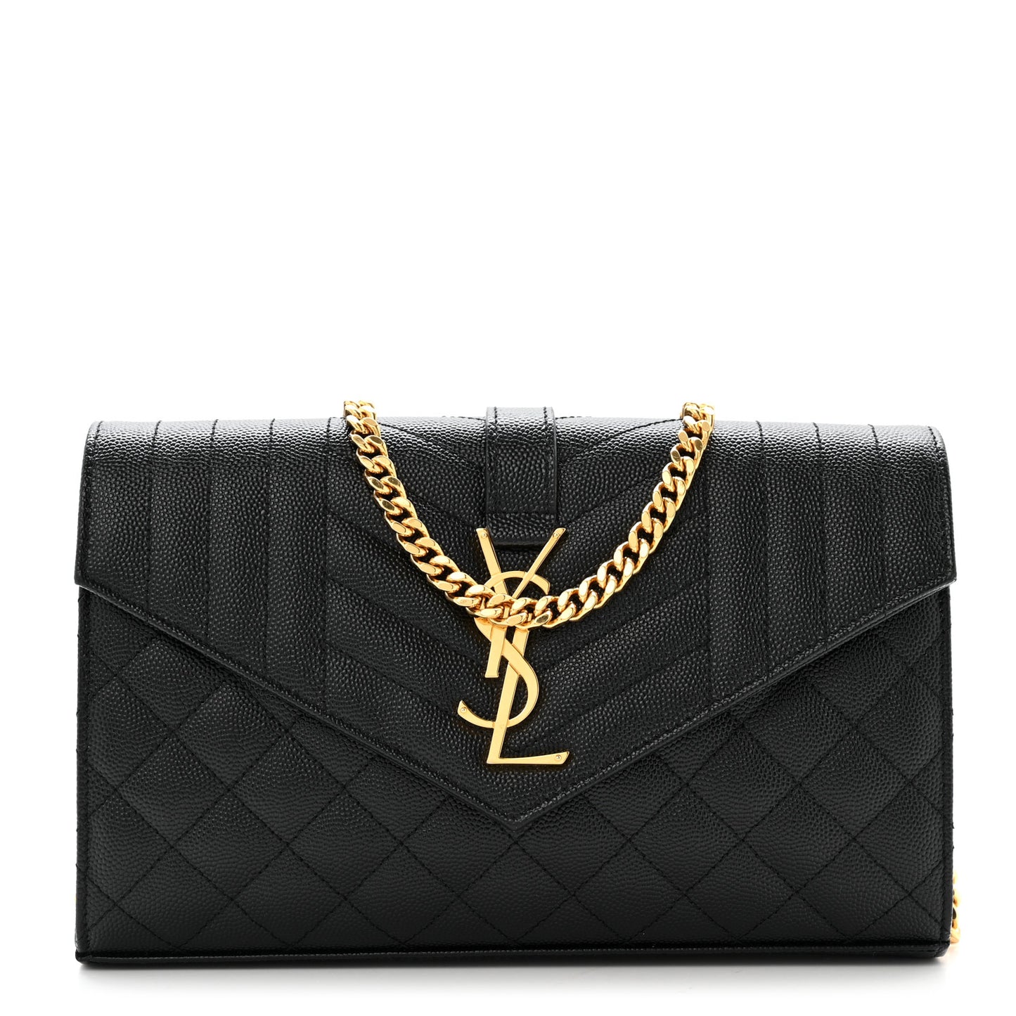 Grain De Poudre Mixed Matelasse Triquilt Monogram Chain Wallet Black