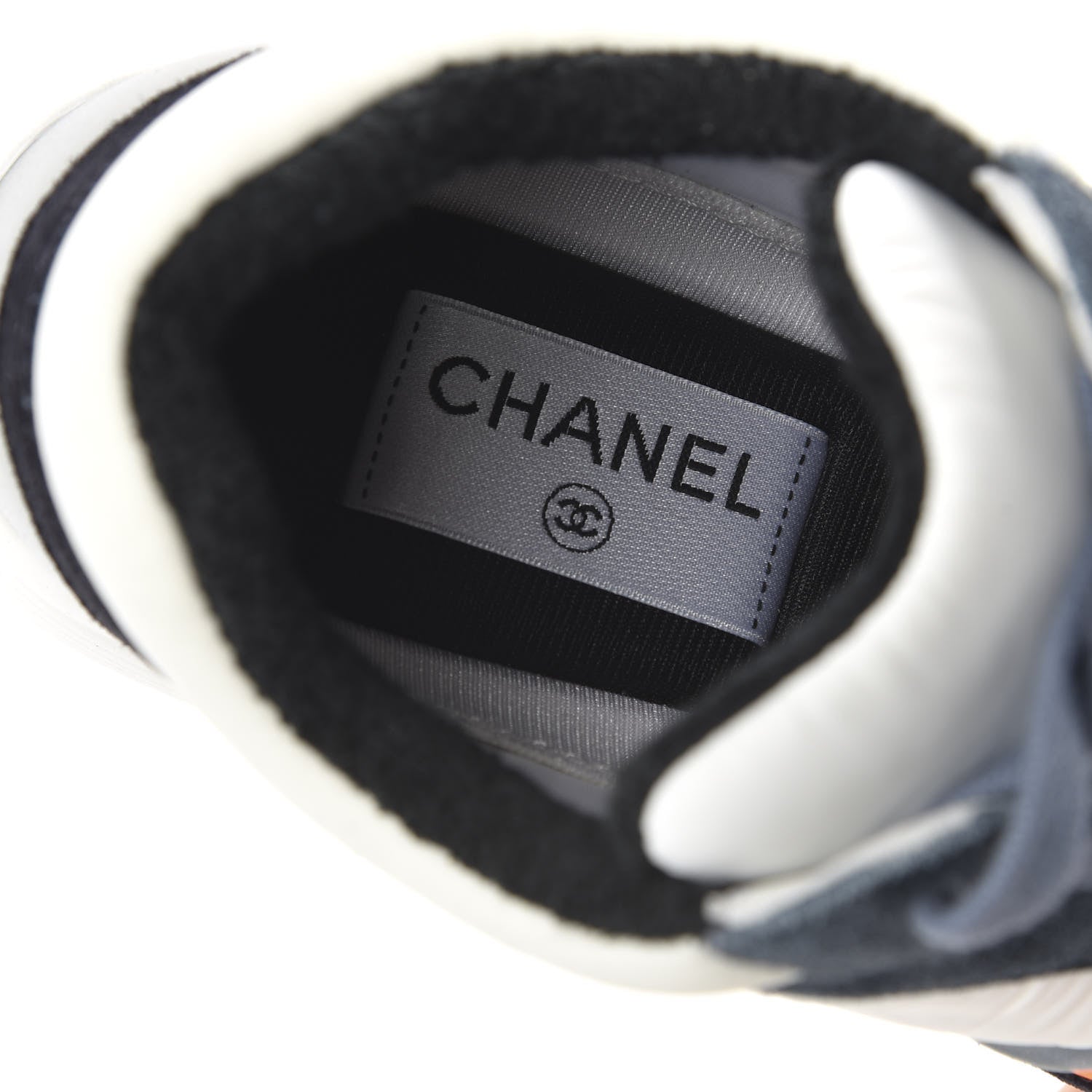 Chanel Nylon Calfskin Suede CC Womens Sneakers 36 Navy White Orange 7 of 10
