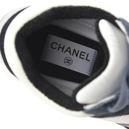 Chanel Nylon Calfskin Suede CC Womens Sneakers 36 Navy White Orange 7 of 10