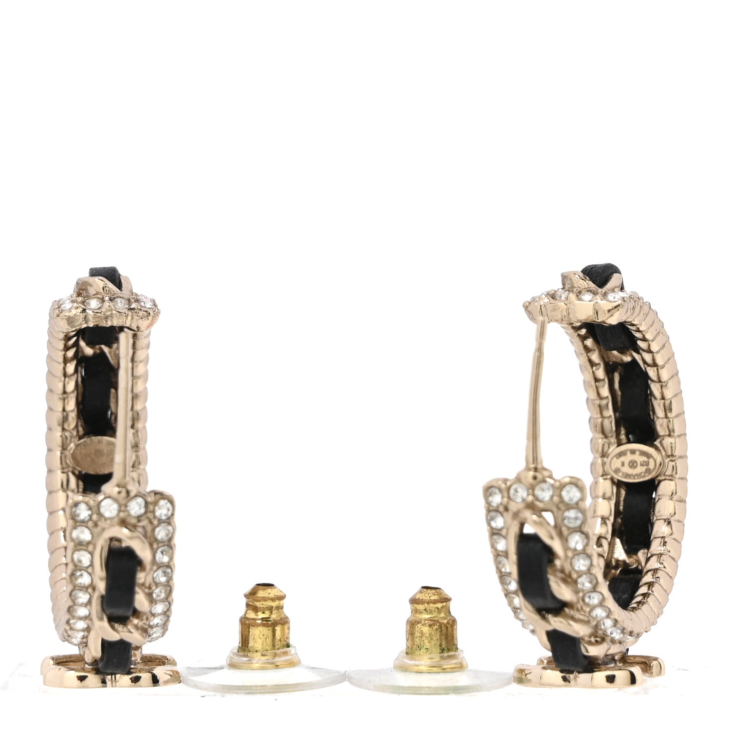 Chanel Lambskin Crystal Chain Chanel Strass CC Earrings Black Gold 3 of 5