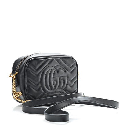 Gucci Calfskin Matelasse Mini GG Marmont Chain Shoulder Bag Black 3 of 11