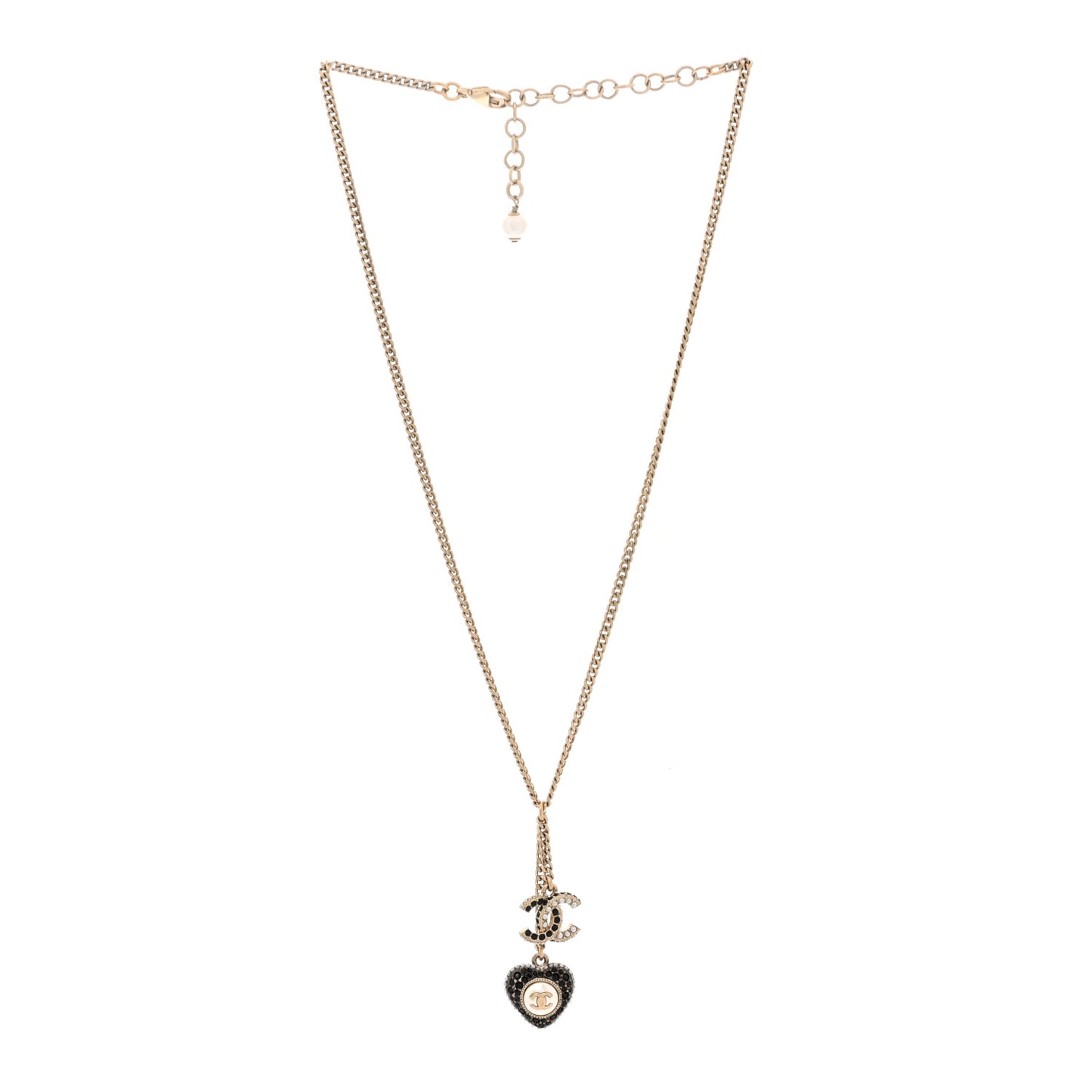 Crystal CC Heart Necklace Black Pearly White Gold