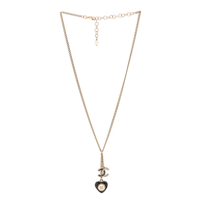Chanel Crystal CC Heart Necklace Black Pearly White Gold 2 of 5