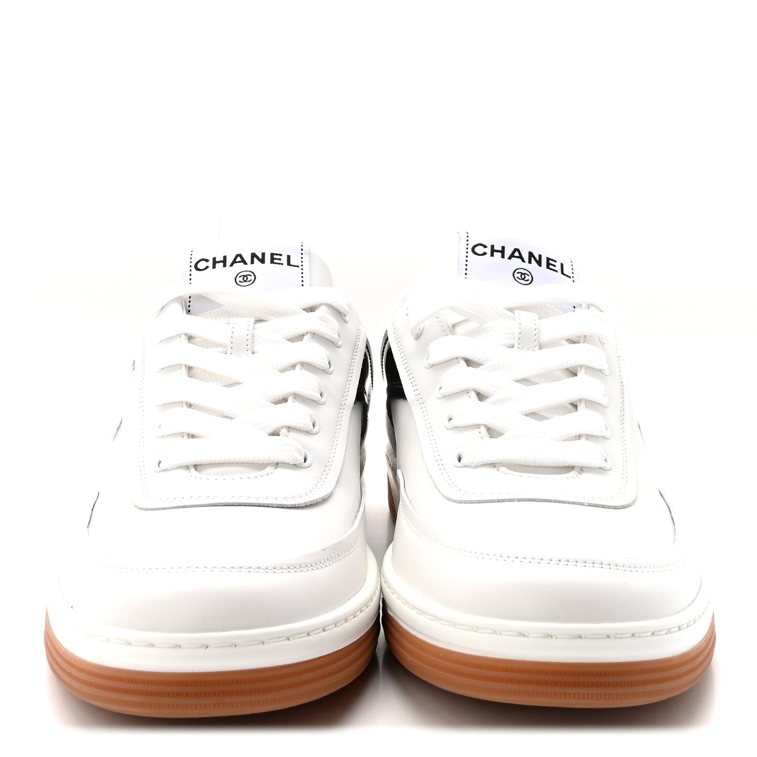 Chanel Calfskin Patent Womens CC Sneakers 40 White Black Red 3 of 8