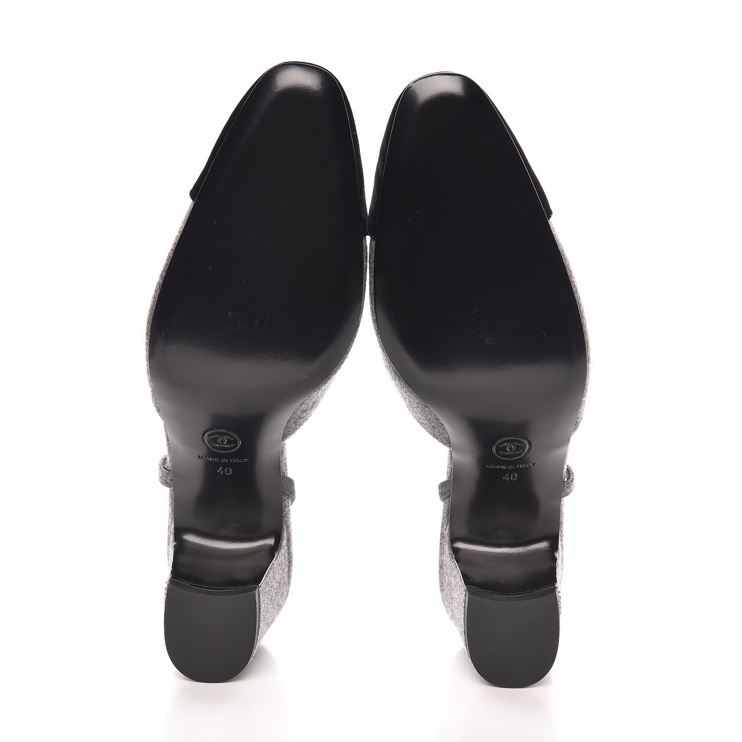 Chanel Wool Velvet Cap Toe CC Slingback Pumps 40 Black Grey 5 of 9