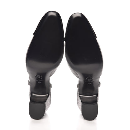 Chanel Wool Velvet Cap Toe CC Slingback Pumps 40 Black Grey 5 of 9