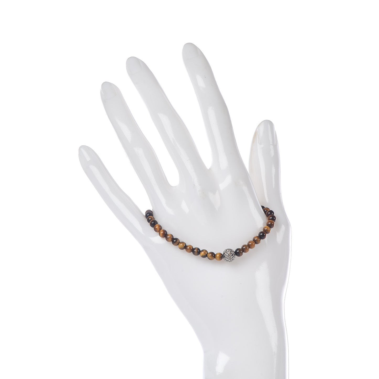 Sterling Silver Tigers Eye Diamond Spiritual Bead Bracelet