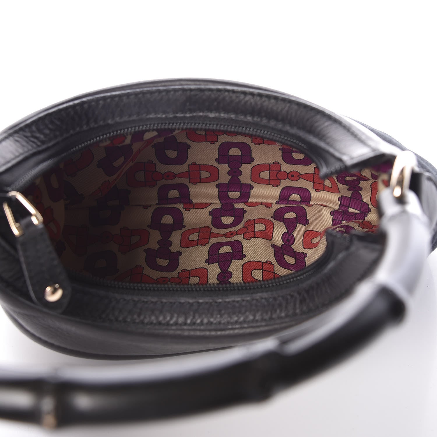 Gucci Calfskin Canvas Bamboo Shoulder Bag Black 7 of 9