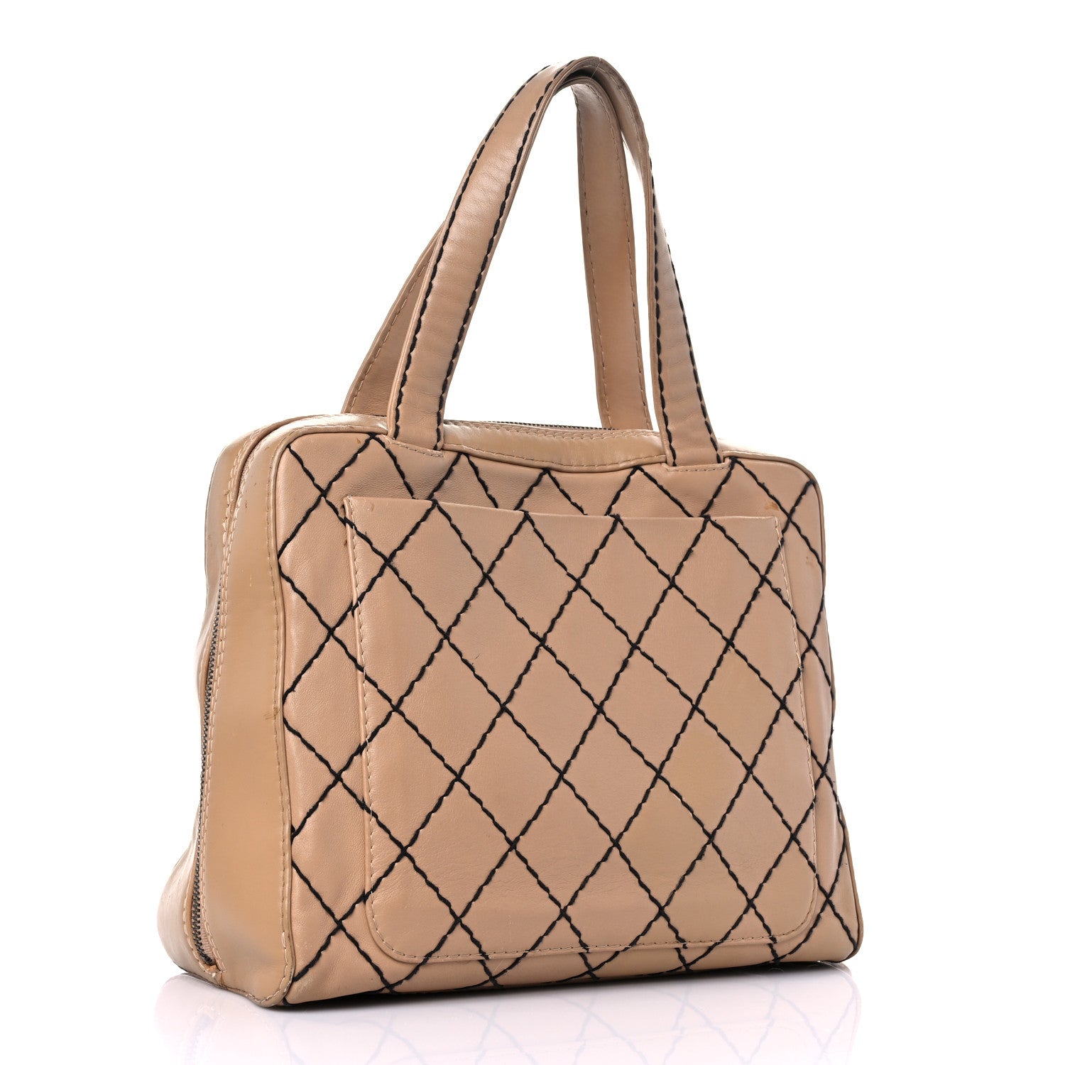 Chanel Calfskin Wild Stitch Vertical Top Handle Bag Beige 4 of 36