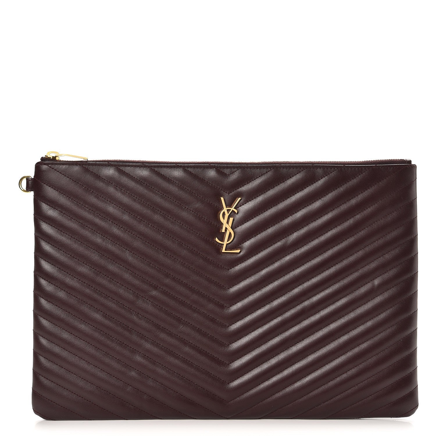 Saint Laurent Calfskin Matelasse Chevron Monogram Document Holder Amaranto 1 of 10