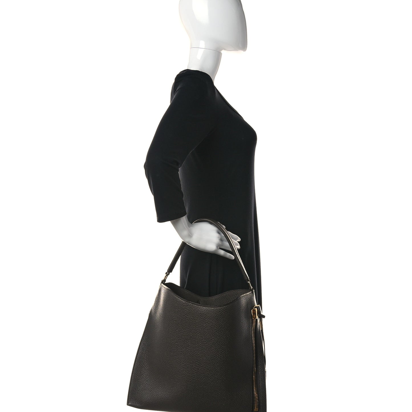 Pebbled Calfskin Alix Padlock Zip Hobo Bag Brown