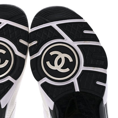 Chanel Mesh Suede Calfskin Grained Calfskin Womens CC Sneakers 39 White Black 6 of 8