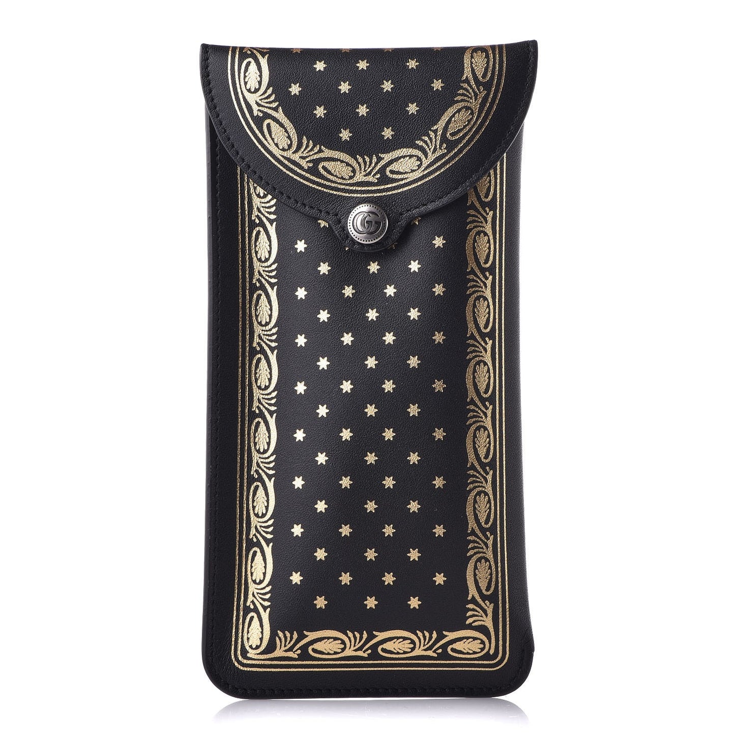 X SEGA Calfskin GUCCY Stars Sunglasses Case Black Gold