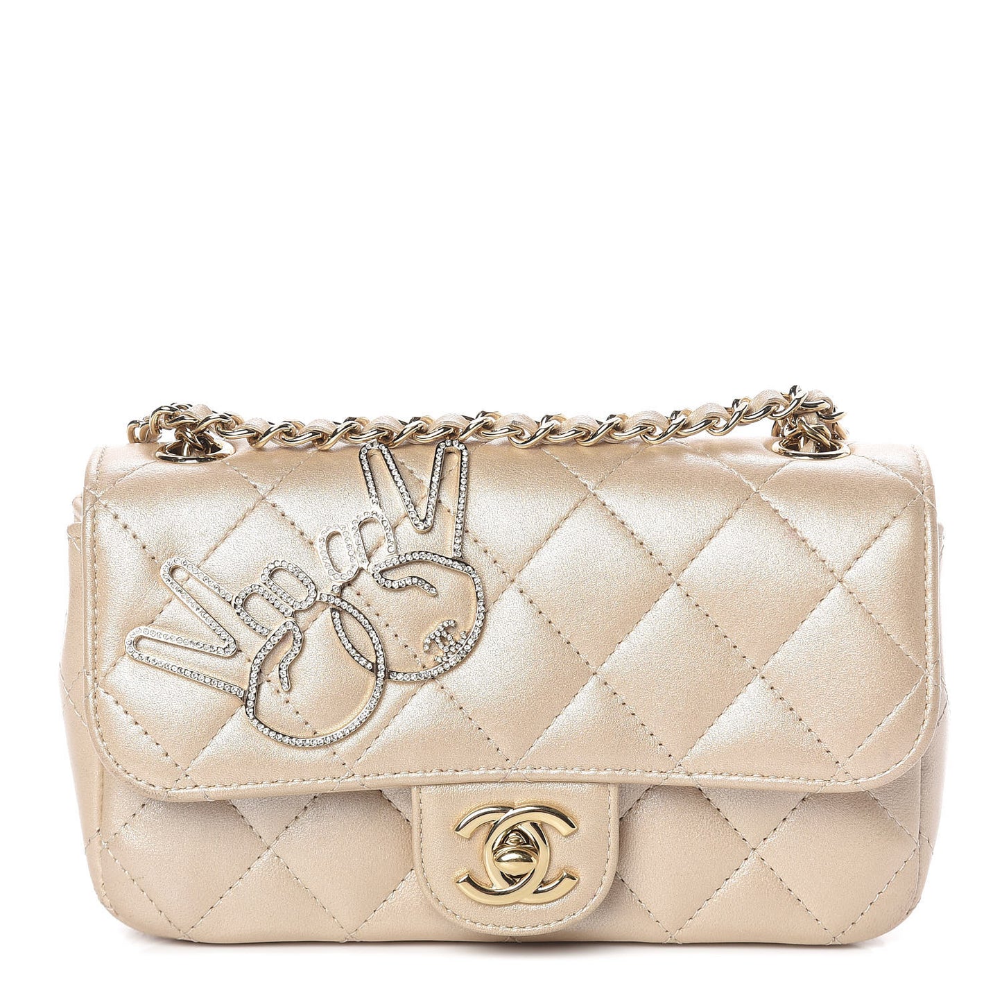 Metallic Lambskin Quilted Extra Mini V For Victory Flap Light Gold