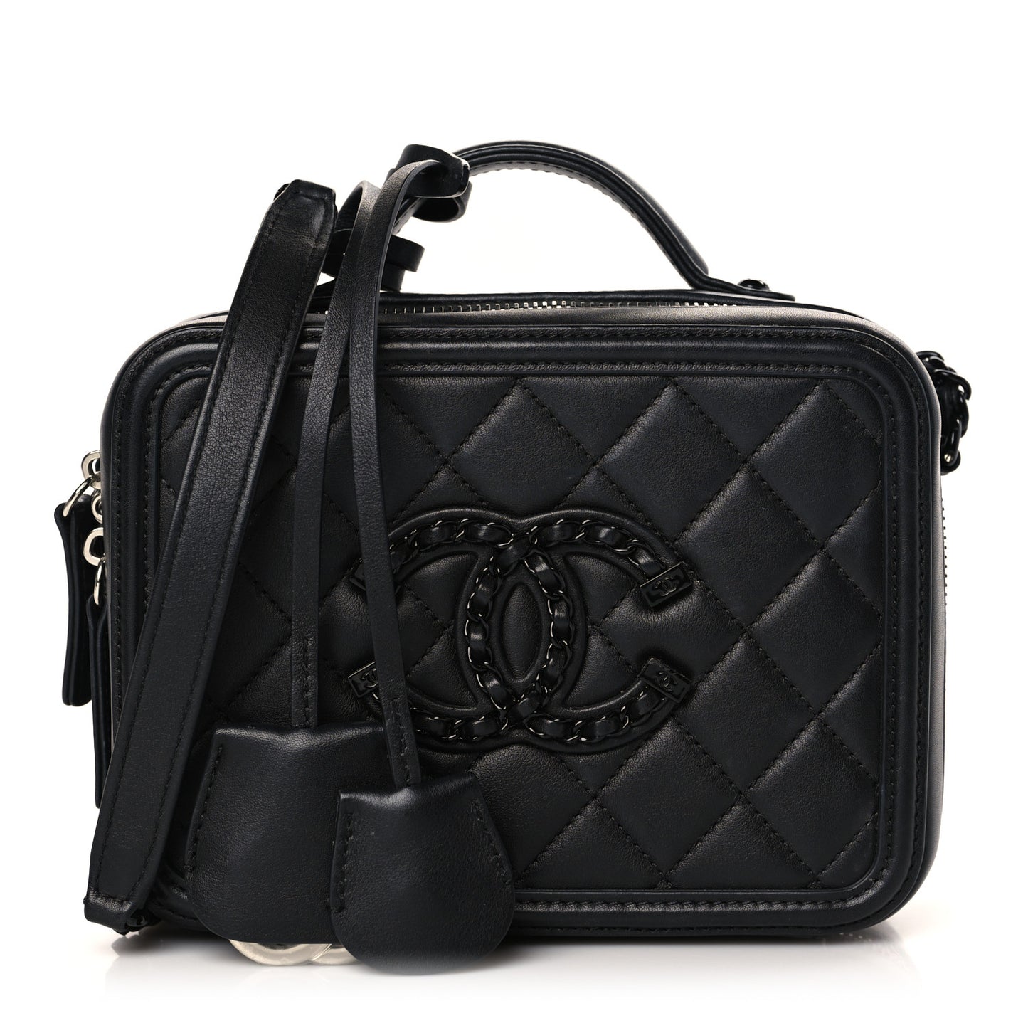 Lambskin Quilted Small CC Filigree Vanity Case Black