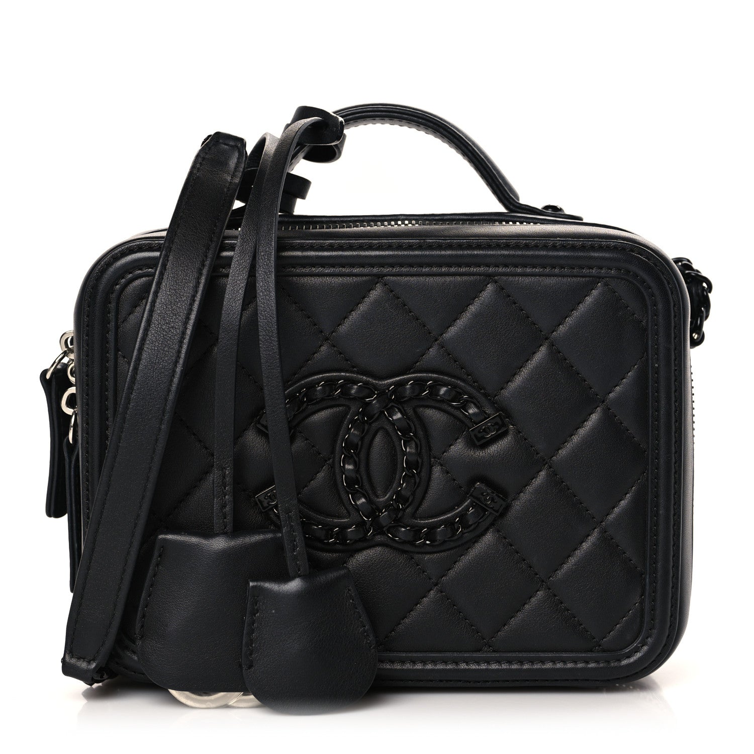 Chanel Lambskin Quilted Small CC Filigree Vanity Case Black 1 of 9