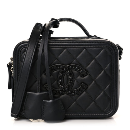 Chanel Lambskin Quilted Small CC Filigree Vanity Case Black 1 of 9