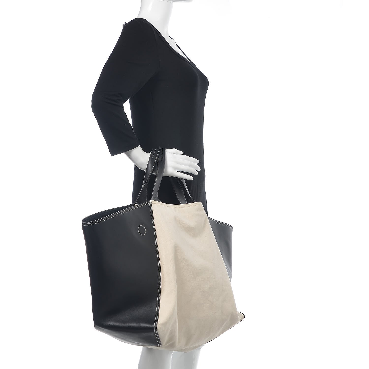 Celine Canvas Smooth Calfskin Frame Tote Black White 2 of 15
