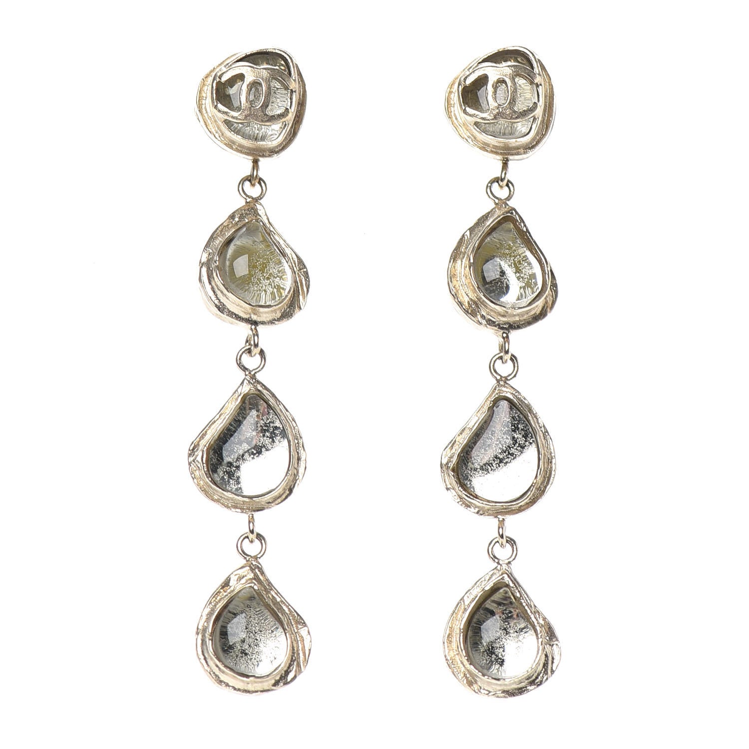 Chanel Resin Metal CC Drop Earrings Gold 1 of 4