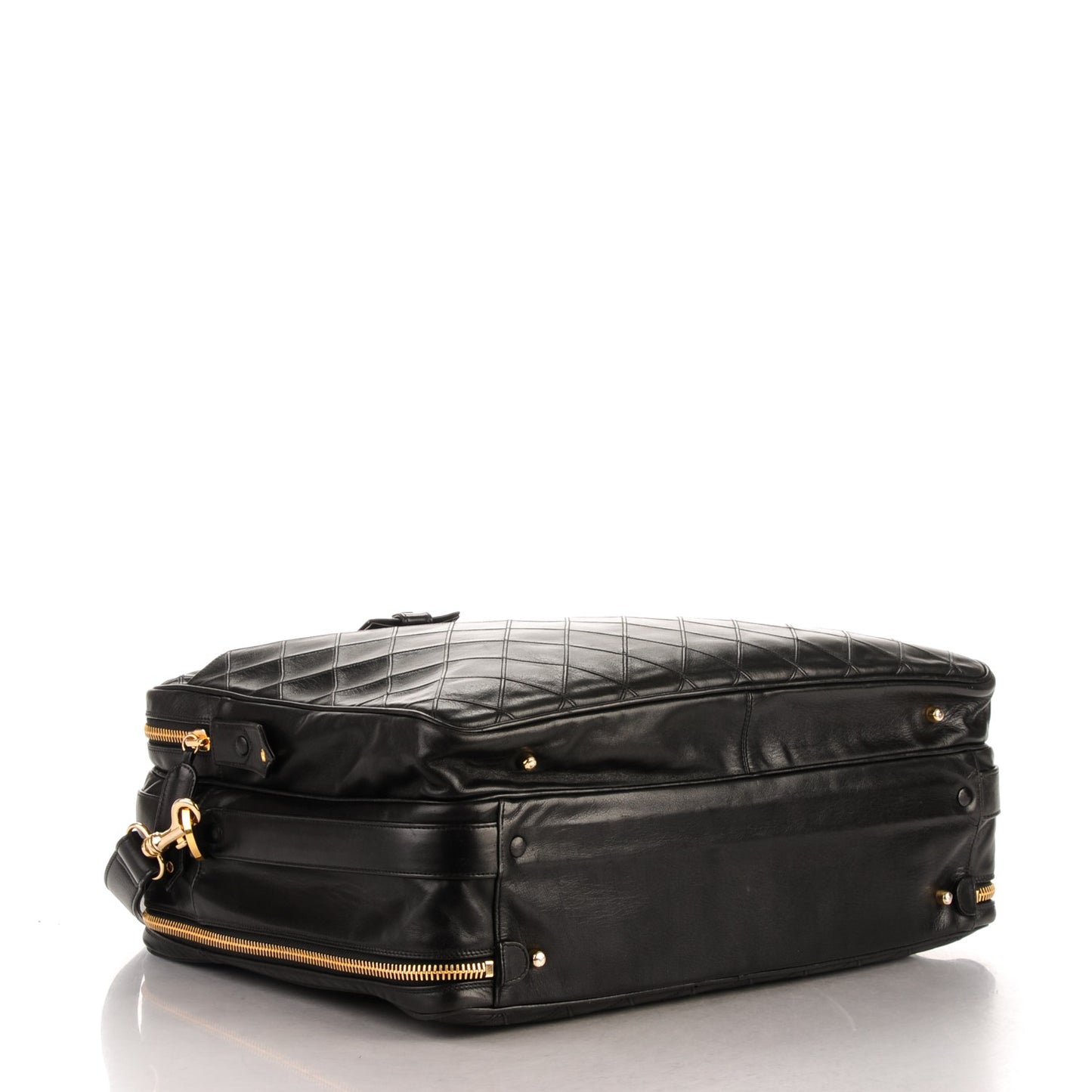 Lambskin Stitched Suitcase Travel Bag Black