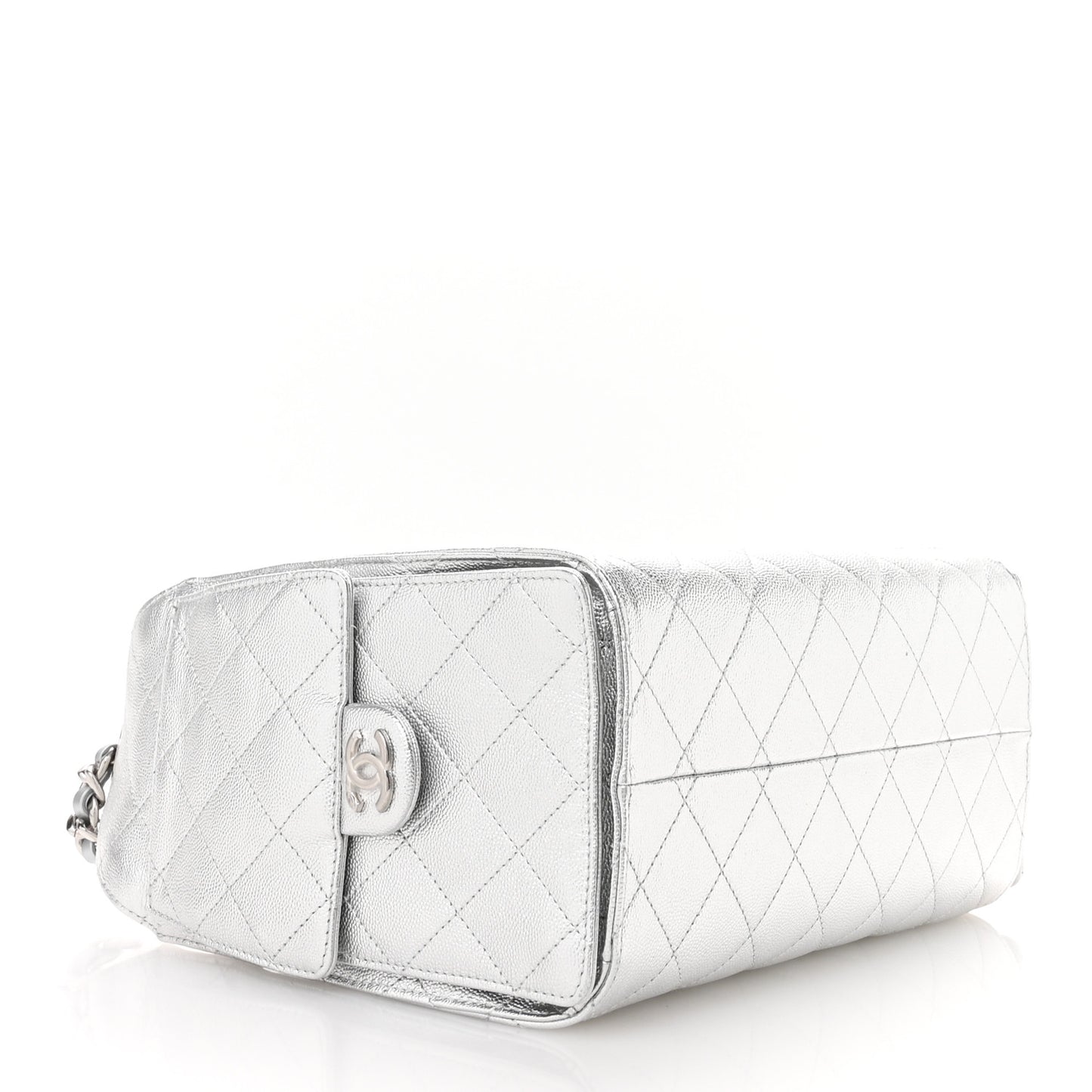 Metallic Caviar Quilted Small Chanel 25 Handbag Silver