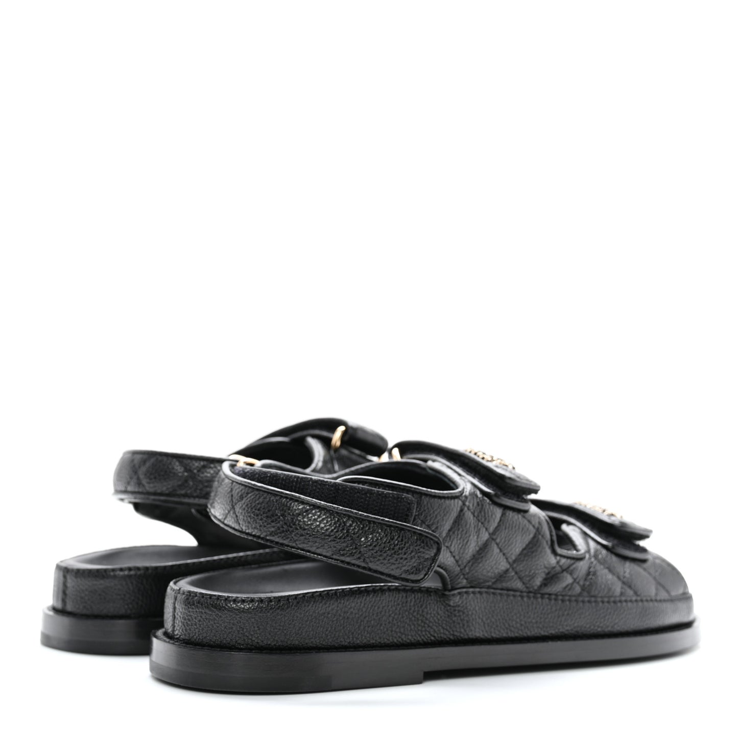 Grained Calfskin Velcro Dad Sandals 38.5 Black