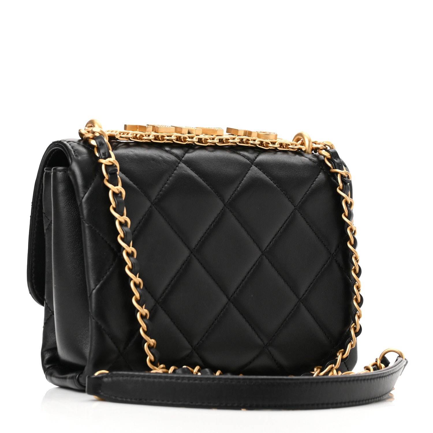 Chanel Lambskin Quilted Mini CC Crystal Logo Chain Flap Black 3 of 11