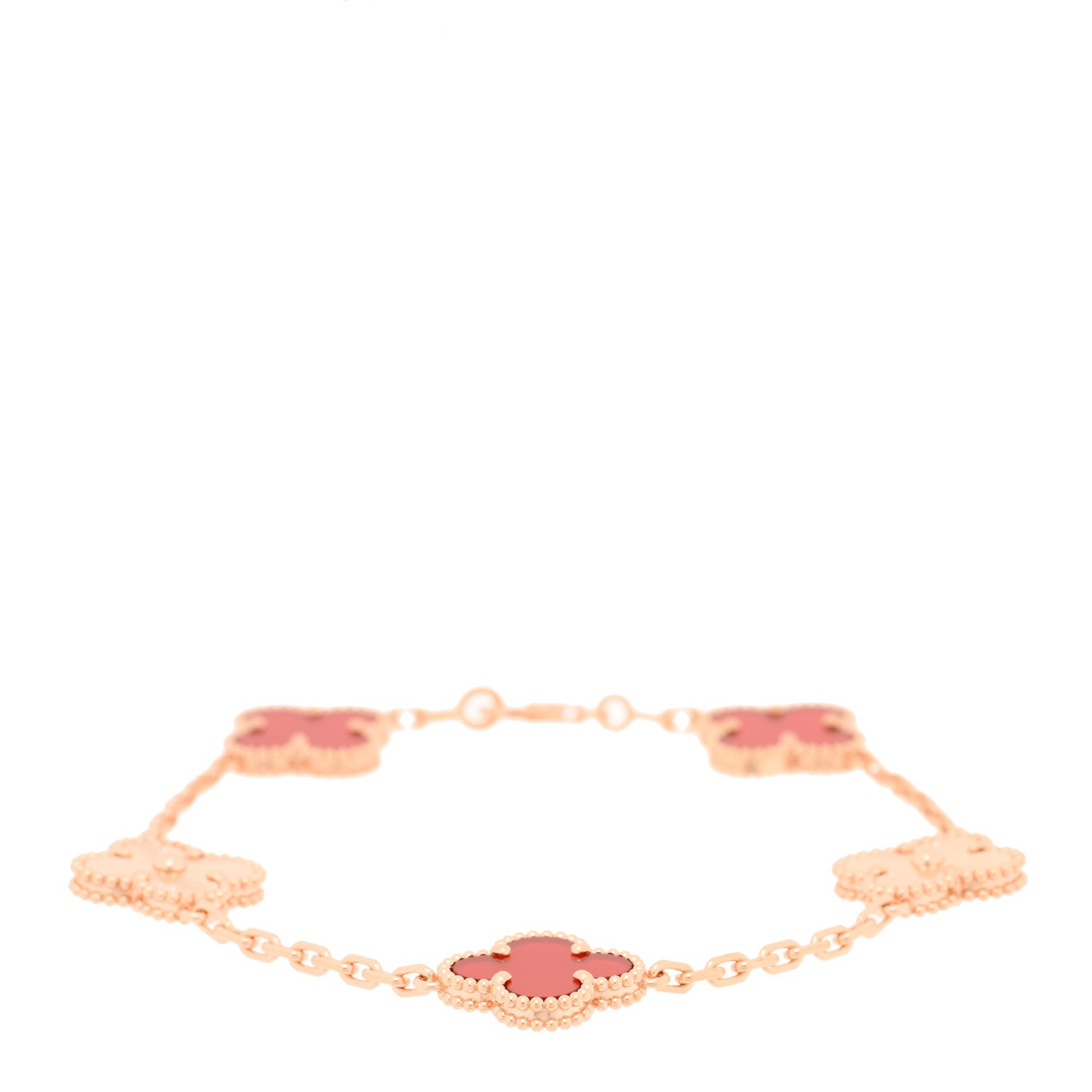 Van Cleef & Arpels 18K Rose Gold Carnelian 5 Motifs Guilloche Vintage Alhambra Bracelet 1 of 4